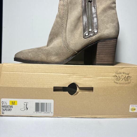 Nine West Zip Boots NW Seastars Boho Taupe Gray Leather New in Box Size 9.5 - Picture 10 of 14